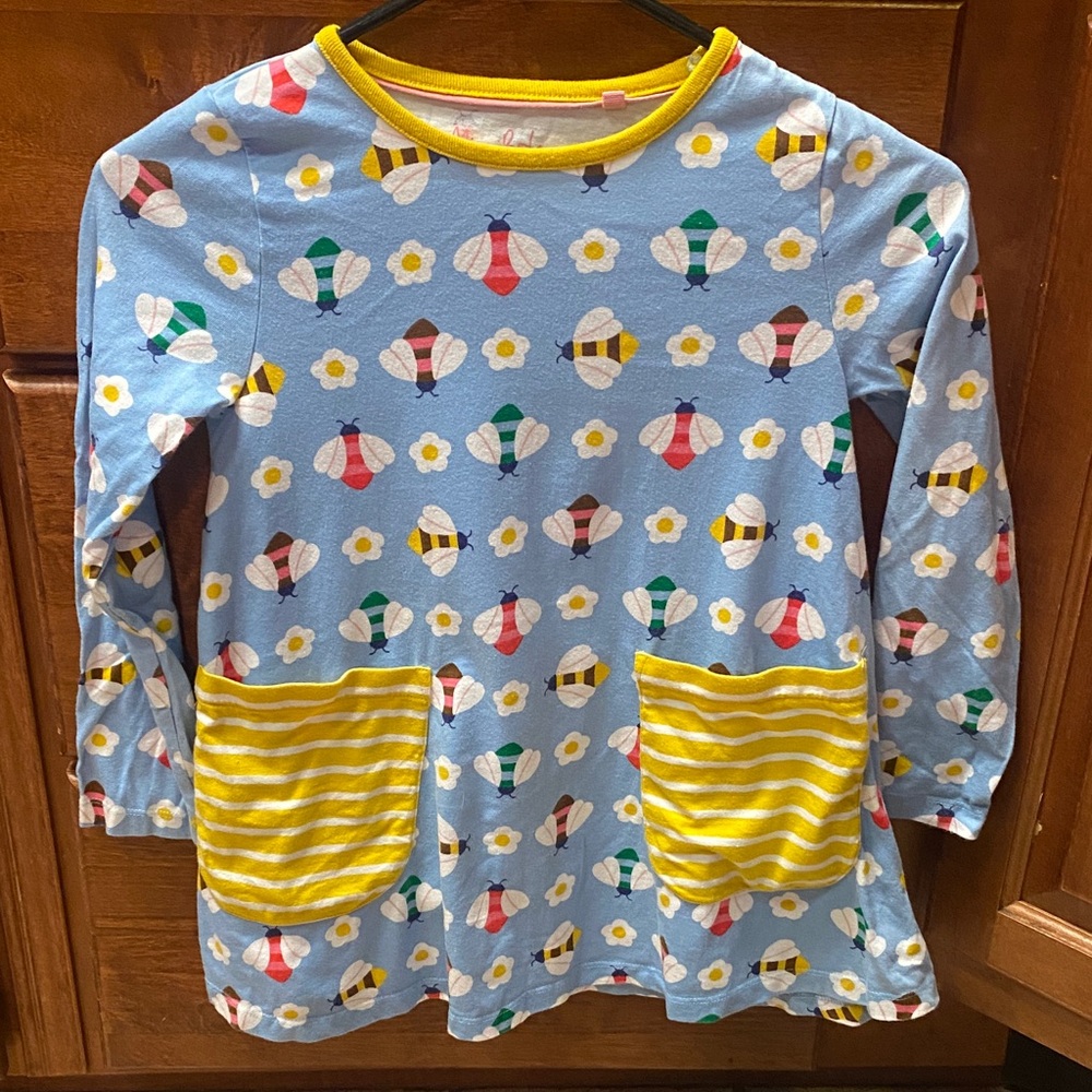 Mini Boden Blue Long Sleeve Shirt with Bee and Daisy Print Spring Cottagecore